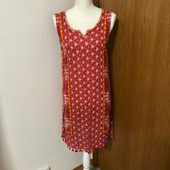 Ruff Hewn red, pink, & orange tank dress w/ tassels S - Picture 1 of 9